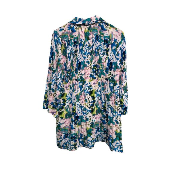 Sunny Leigh Womens Floral Pleated Sheer Blouse Multi-Color Button-Up Sz 1X - Picture 2 of 10